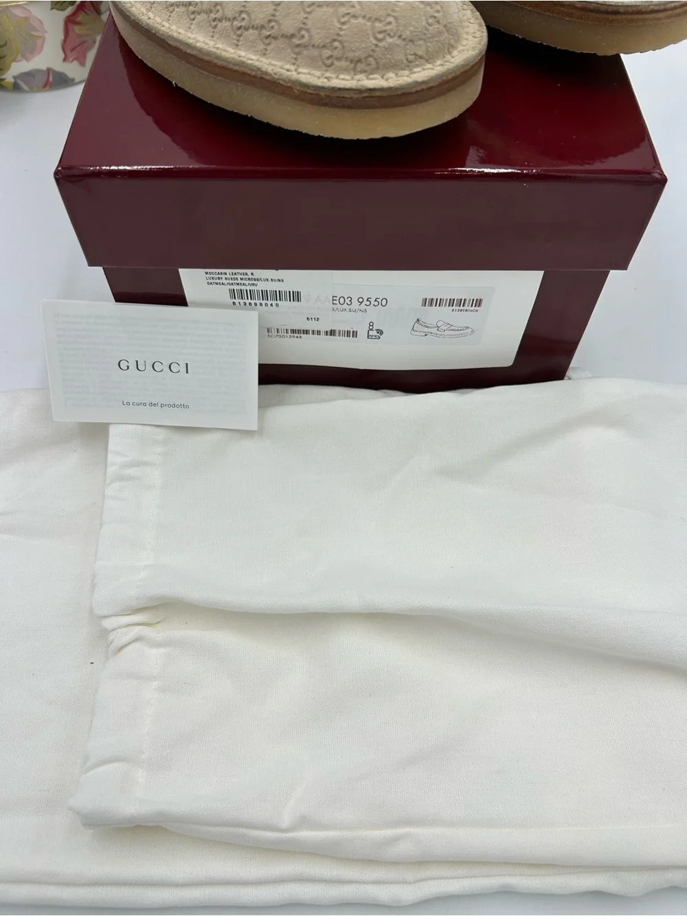 Gucci Men's oatmeal Suede GG Logo Penny Loafers size 8 fits 9 US made in Italy